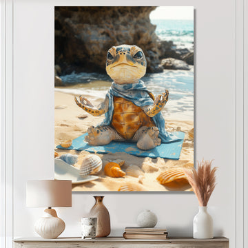 Funny Turtle On The Beach Doing Yoga - Turtle Bedroom Wall Art